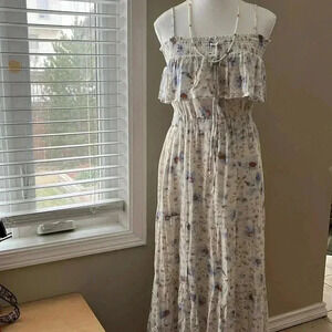 [S]American Eagle  Double spaghetti Straps Floral Ruffle Maxi Tiered Dress